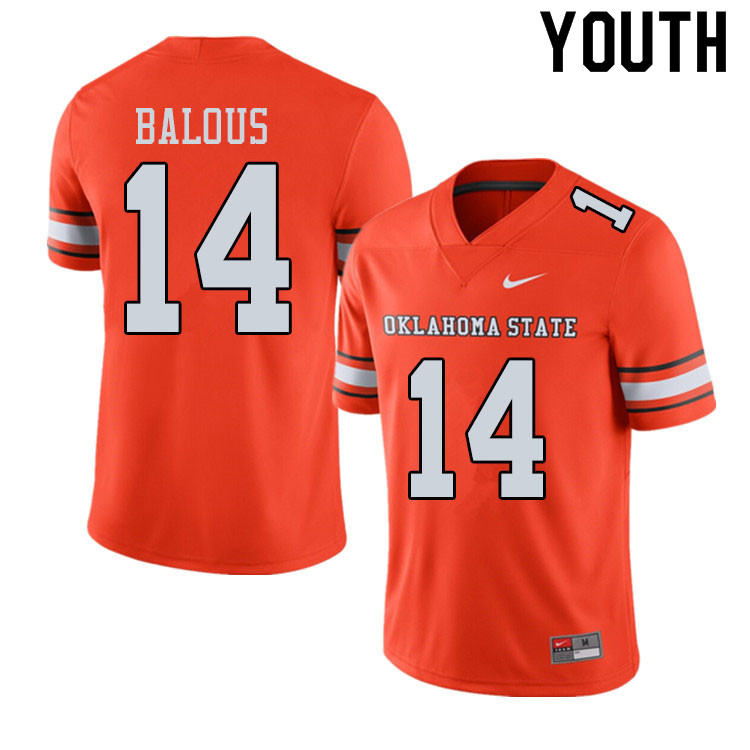 Youth #14 Bryce Balous Oklahoma State Cowboys College Football Jerseys Sale-Alternate Orange